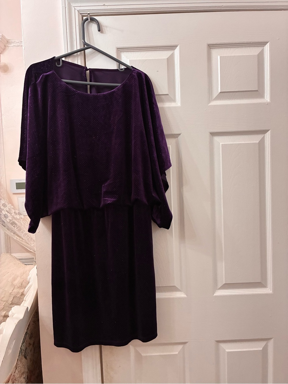 Jessica Howard Sparkle Purple Velvet Midi Dress with Draped Overlay